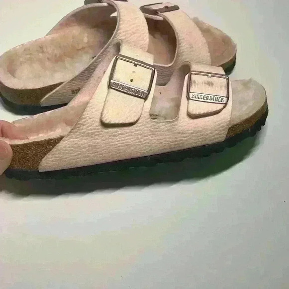 Birkenstock Arizona Microfiber Shearling Sandals Desert Dust Light Rose Sz 39 - Picture 7 of 10
